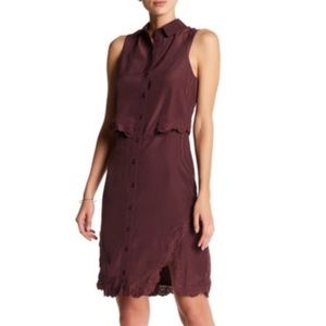 Parker cordovan (burgundy) embroidered lace overlay sleeveless shirtdress, XS